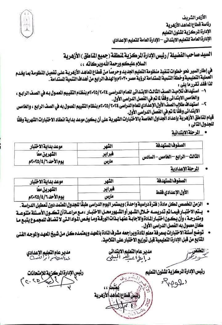 قرار تأجيل امتحانات الشهر في المعاهد الأزهرية