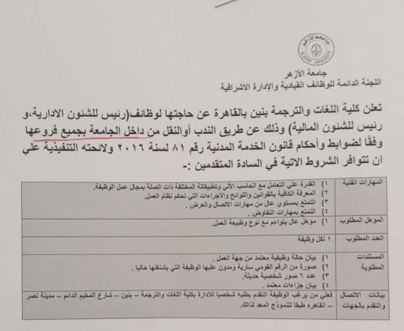 وظائف جامعة الأزهر