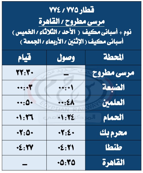 مواعيد قطارات مطروح