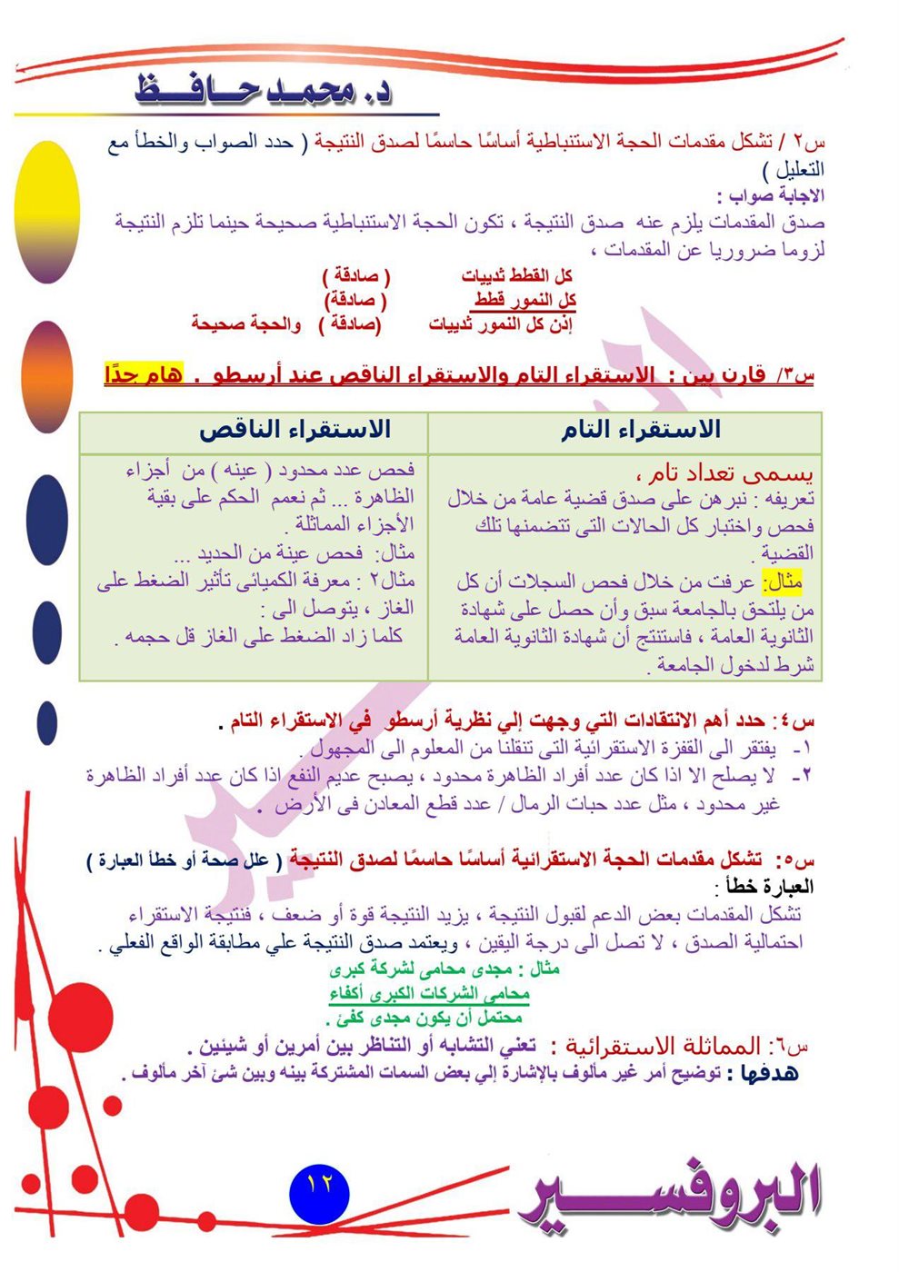 مراجعة امتحان الفلسفة والمنطق أدبي أزهري
