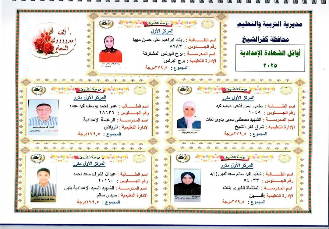 أوائل الصف الثالث الإعدادي
