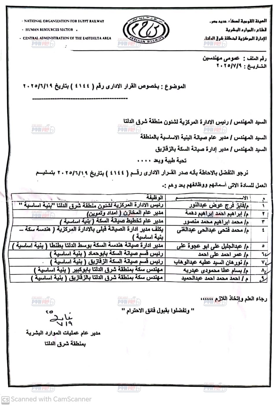 قرار رئيس السكة الحديد
