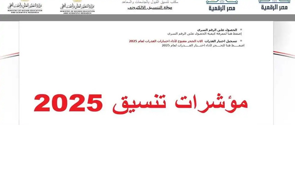 <strong>مؤشرات تنسيق الجامعات 2025 المرحلة الأولى.. استنادًا إلى الحدود الدنيا لبعض كليات الشعبة العلمية لعام 2024</strong>