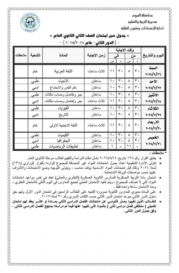 قبيصي إنهاء استعدادات تعليم الفيوم لانطلاق امتحانات النقل