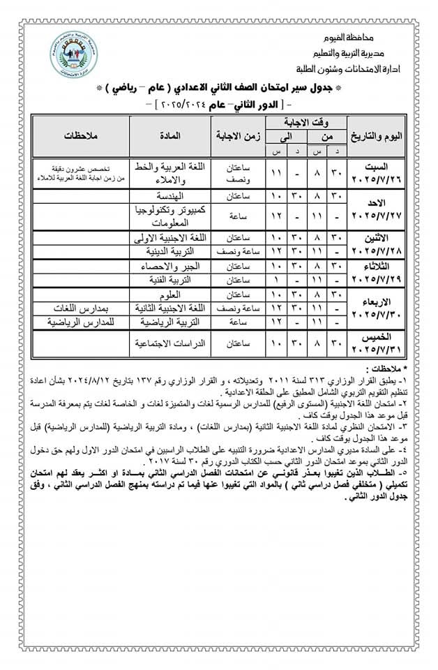 قبيصي إنهاء استعدادات تعليم الفيوم لانطلاق امتحانات النقل