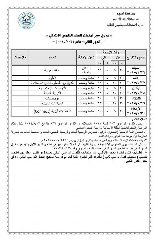 قبيصي إنهاء استعدادات تعليم الفيوم لانطلاق امتحانات النقل