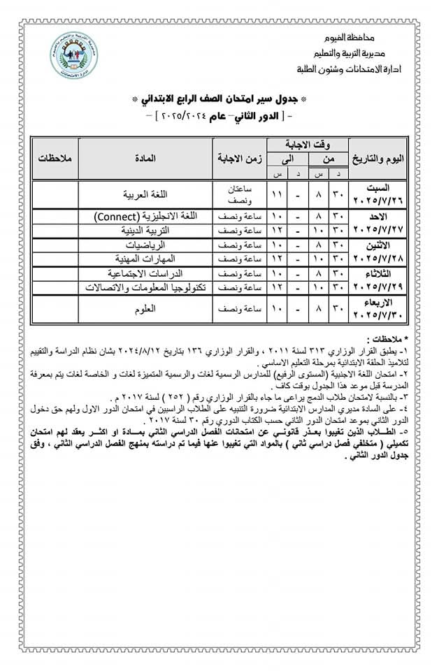 قبيصي إنهاء استعدادات تعليم الفيوم لانطلاق امتحانات النقل