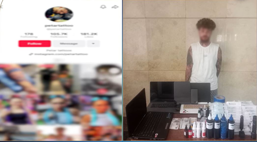 المتهم و أمامه المضبوطات 