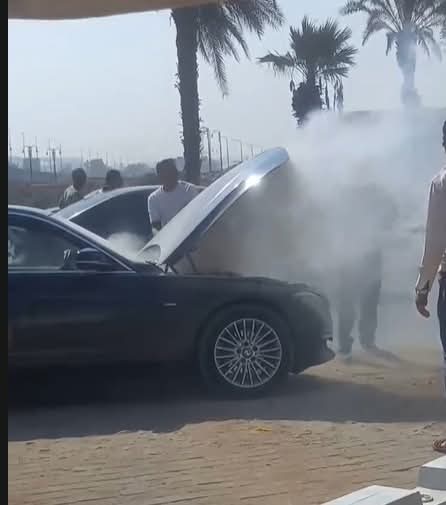 <strong>حريق سيارة الإعلامي أحمد شوبير </strong>