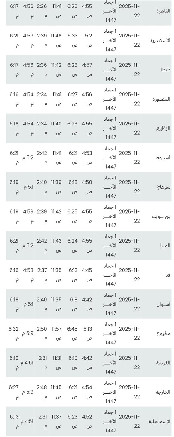 مواقيت الصلاة اليوم&nbsp;