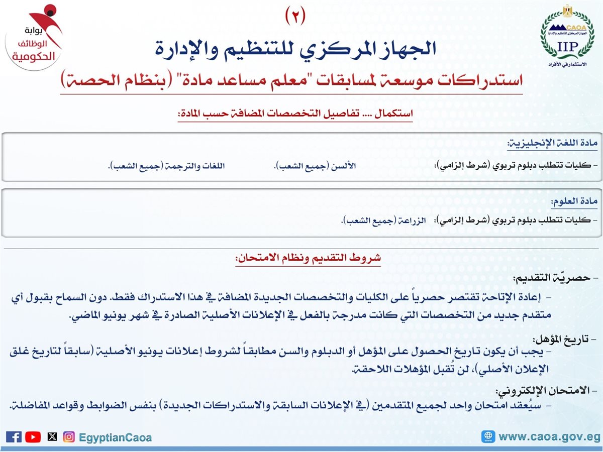 تخصصات جديدة في مسابقة معلم مساعد