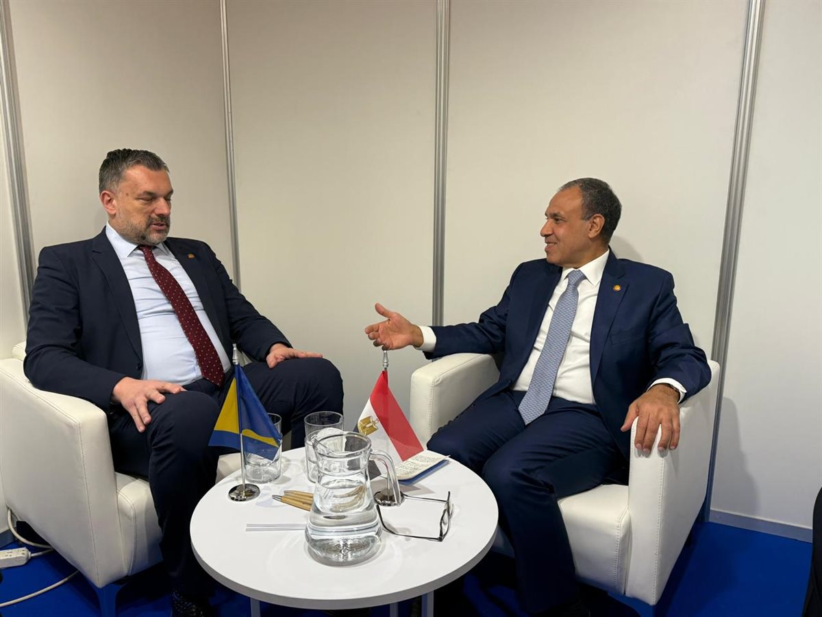 وزير الخارجية أثناء لقاء بوزير خارجية البوسنة والهرسك 