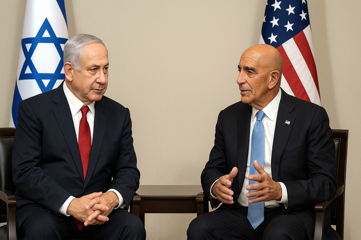 المبعوث الأمريكي لدى لبنان وسوريا توم باراك ورئيس حكومة الاحتلال الإسرائيلي بنيامين نتنياهو