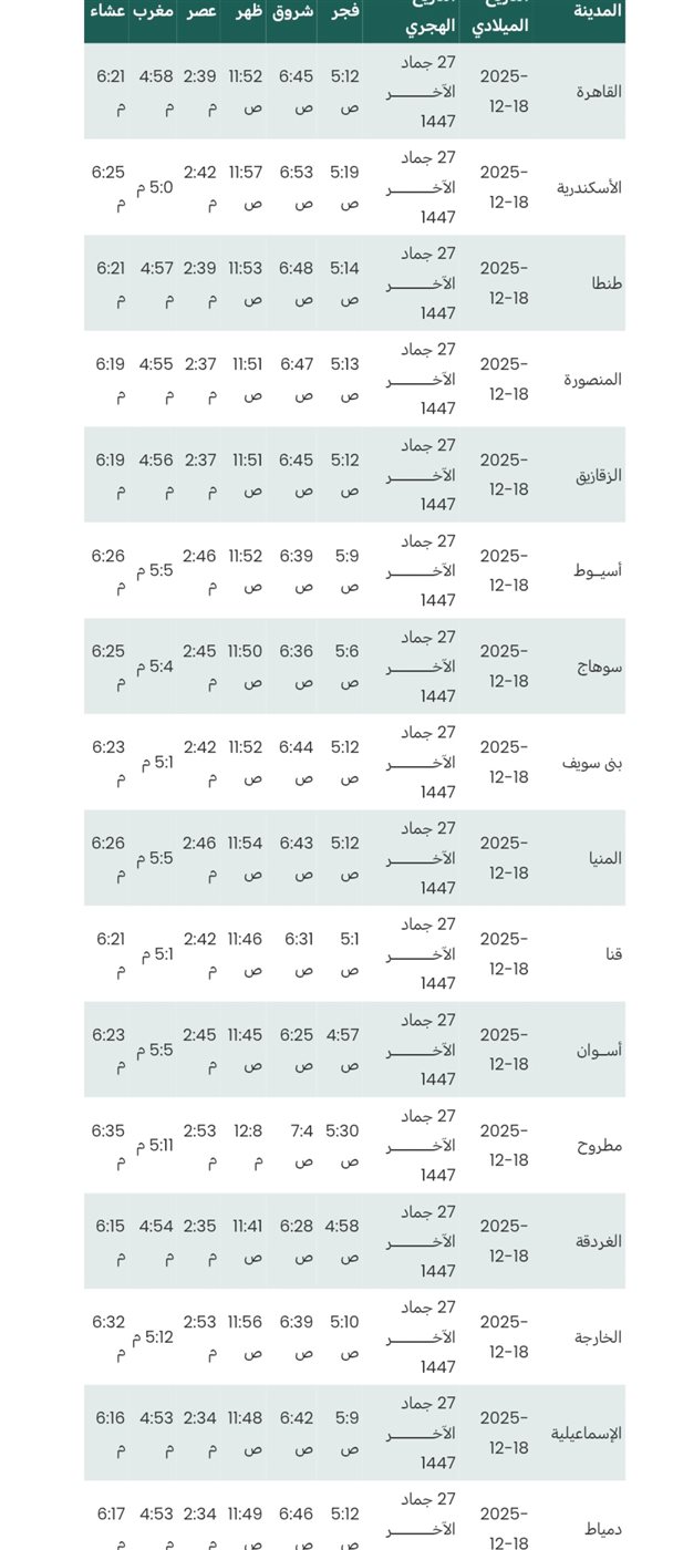 مواقيت الصلاة ليوم الخميس