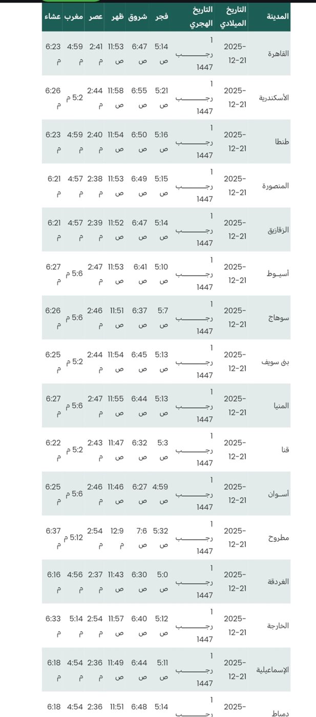 مواقيت الصلاة اليوم