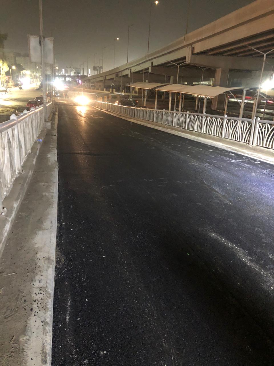 جانب من أعمال رصف مطلع كوبري أرض اللواء بالعجوزة