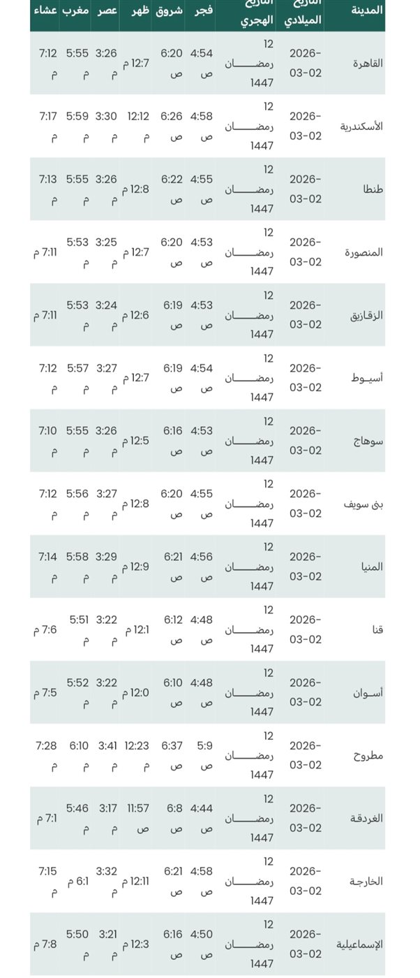 مواقيت الصلاة اليوم