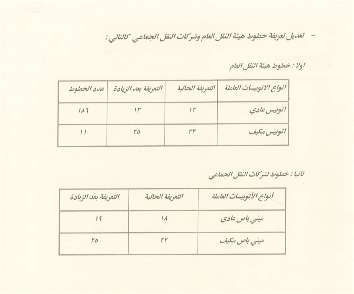 تعريفة الركوب الجديدة&nbsp;