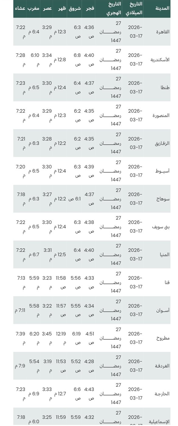 مواقيت الصلاة اليوم