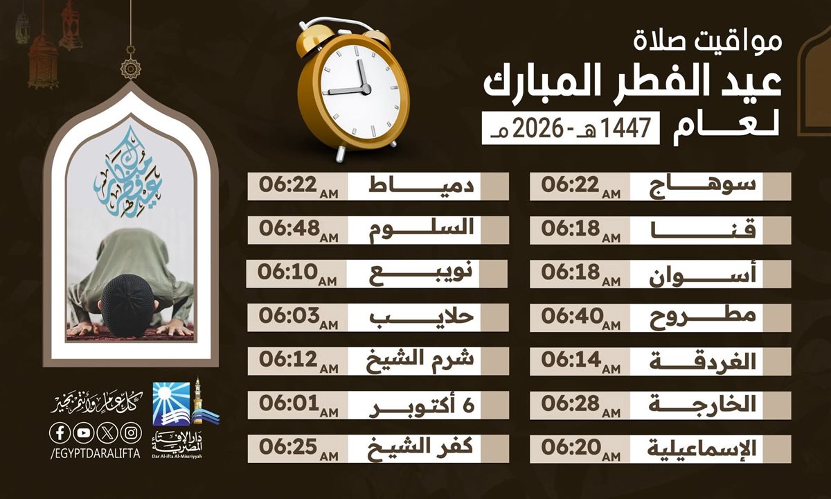 مواقيت صلاة عيد الفطر المبارك 2026