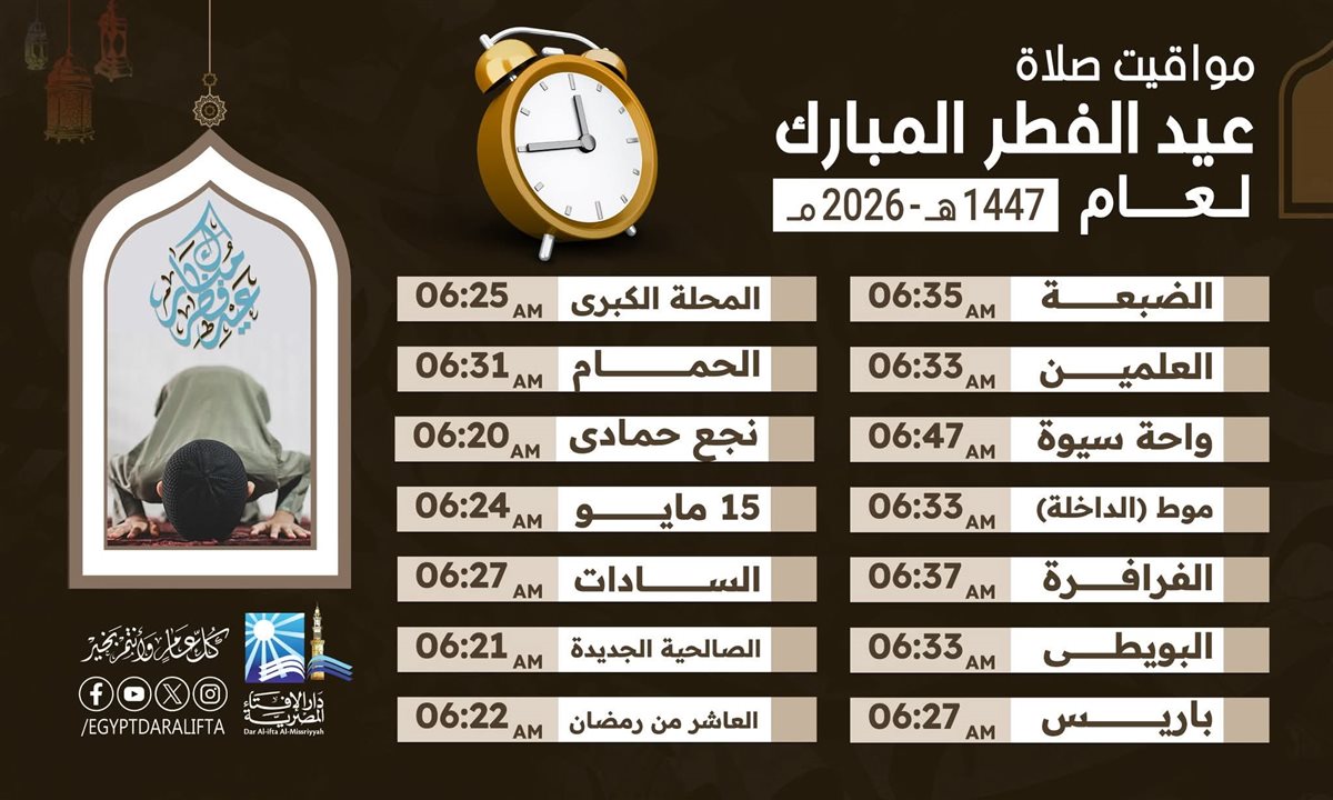 مواقيت صلاة عيد الفطر المبارك 2026