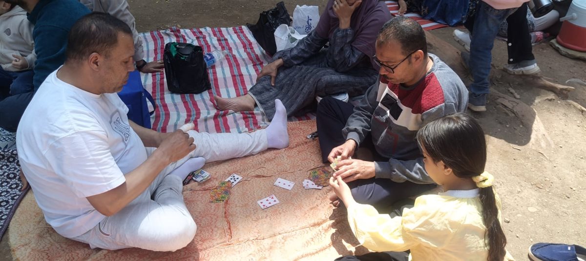 بيلعبوا كوتشينة على الأرض بحديقة حيوان الفيوم.. شم النسيم حاجة تانية