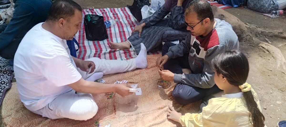 بيلعبوا كوتشينة على الأرض بحديقة حيوان الفيوم.. شم النسيم حاجة تانية