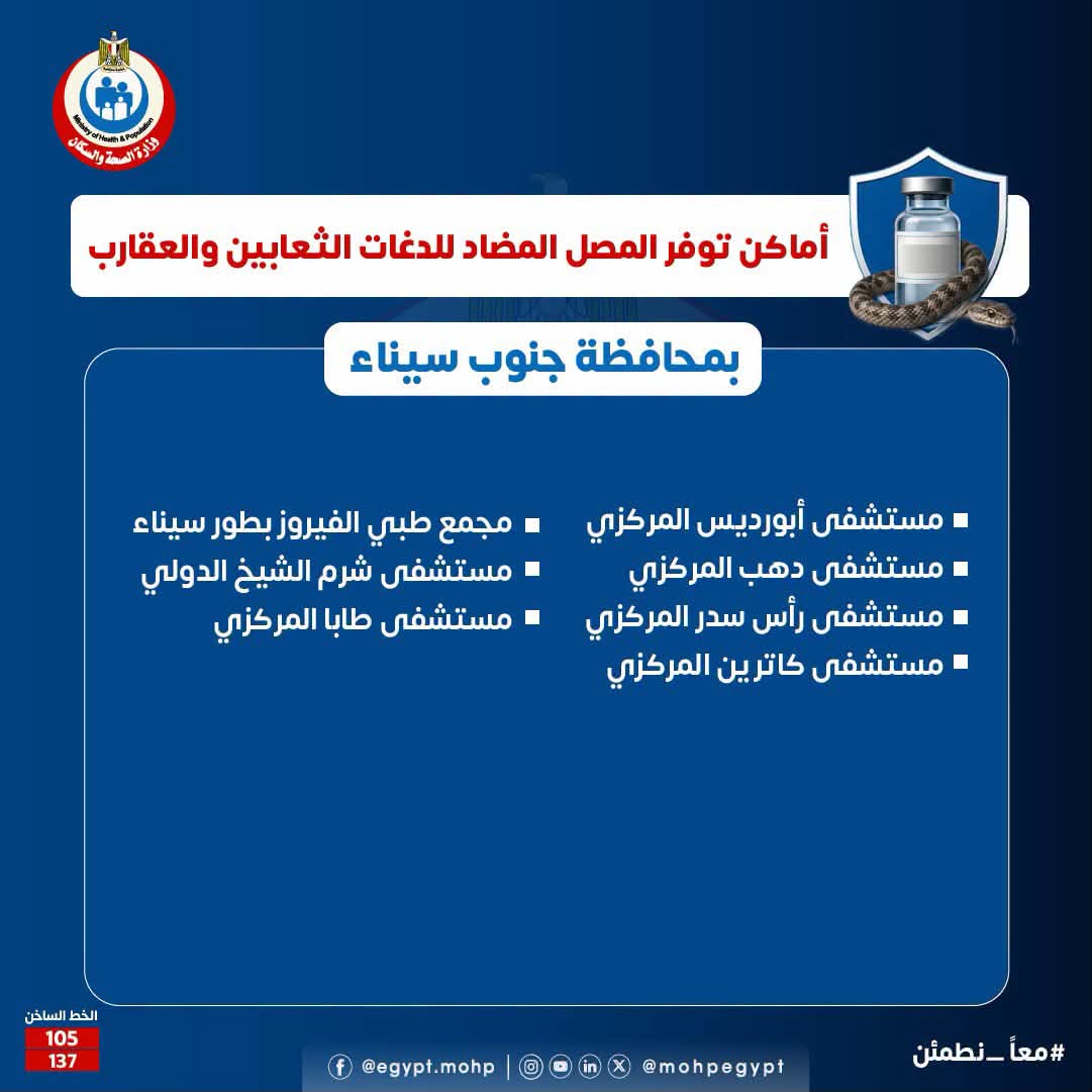 أماكن توافر مصل الثعابين والعقارب في جنوب سيناء