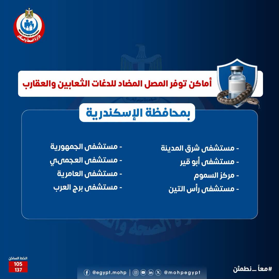 أماكن توافر مصل الثعابين والعقارب في الإسكندرية