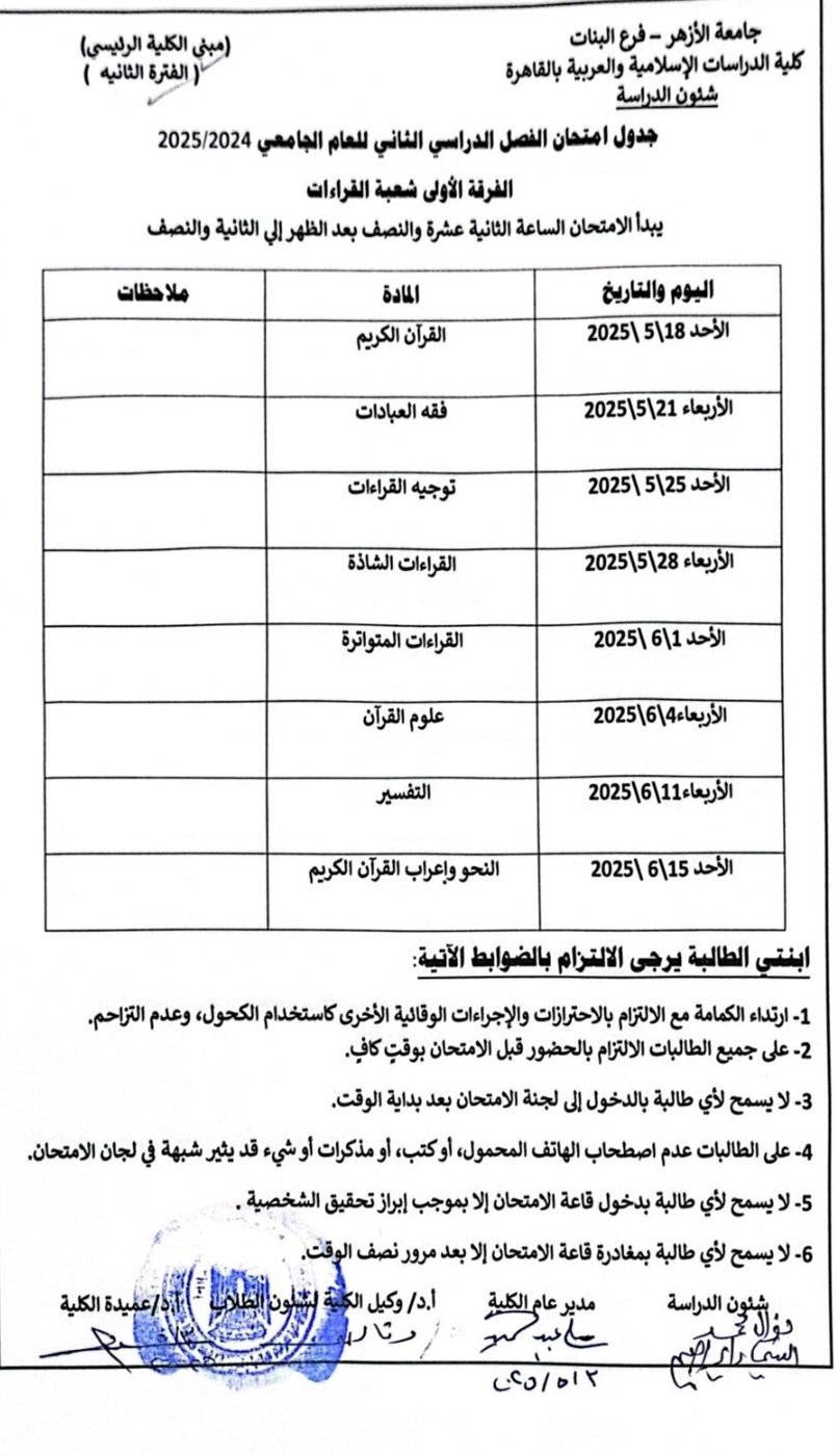 جدول شعبة الرءات