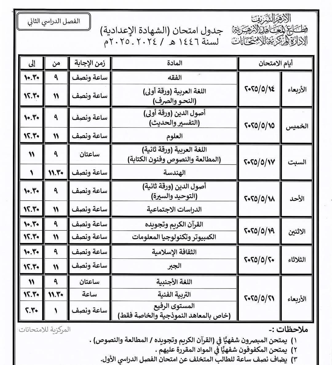 امتحانات الشهادتين الابتدائية والإعدادية
