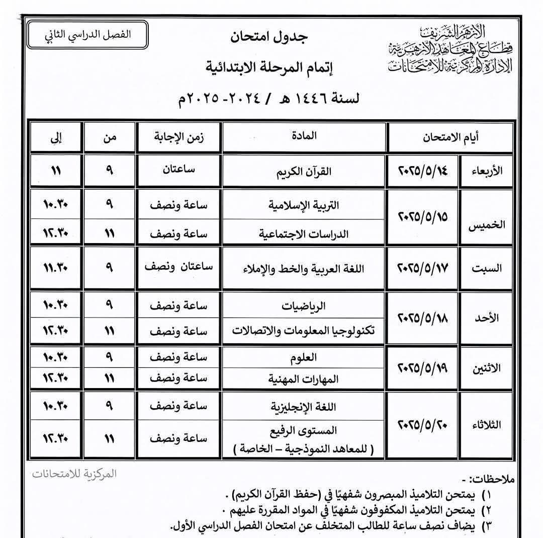 امتحانات الشهادتين الابتدائية والإعدادية