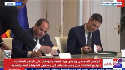  الرئيسان المصري والإسباني يوقعان اتفاق ترفيع العلاقة لمستوى الشراكة بين البلدين