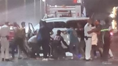 إصابة 4 أشخاص إثر حادث تصادم 3 سيارات بمنشأة القناطر 