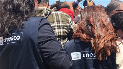 أعضاء من اليونسكو برفقة البابا تواضروس ووزير الآثار في منطقة أبو مينا