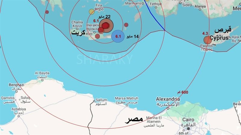 خريطة توضح نطاق الزلزال