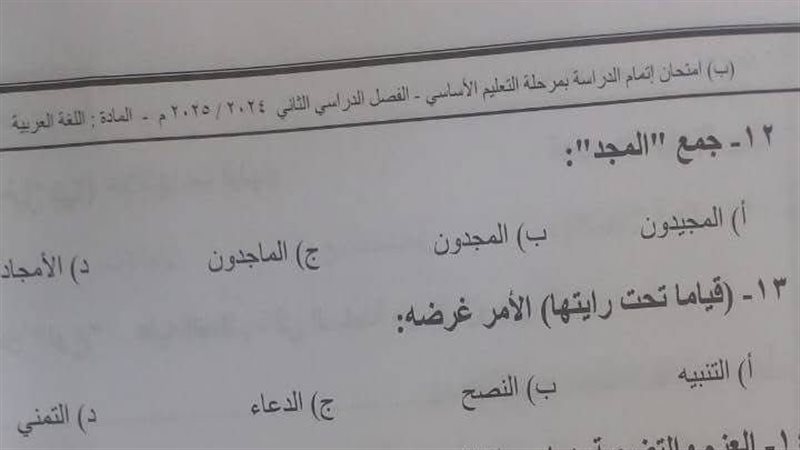 صورة من الامتحان