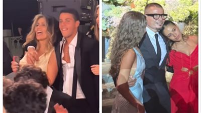 الهضبة وأبنائه ووالدتهم زينة عاشور.. ظهور ملفت لعائلة عمرو دياب في حفل زفاف