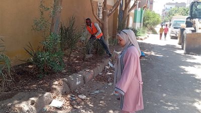 حسيبة سراج الدين تقود حملة نظافة بشوارع قرية «دندرة» في قنا|صور