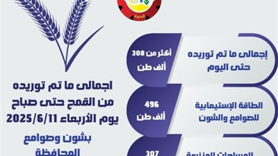 البحيرة تتجاوز 308 ألف طن قمح مورَّد للشون والصوامع المحافظة حتى صباح اليوم