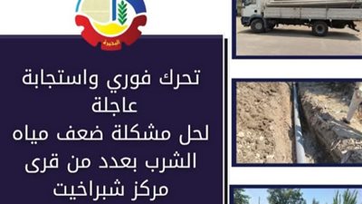 تحرك فوري واستجابة عاجلة لحل مشكلة ضعف مياه الشرب بعدد من قرى مركز شبراخيت