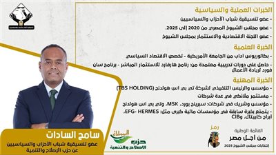 تعرف على السيرة الذاتية لـ سامح السادات مرشح حزب الاصلاح والتنمية للشيوخ