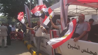 علم مصر يزين لجنة مدرسة جمال عبدالناصر بالدقي في أول أيام انتخابات الشيوخ