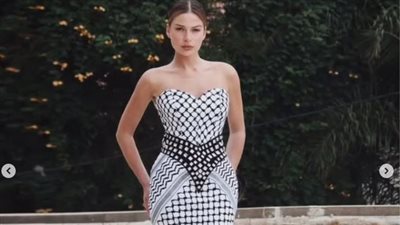 باميلا الكيك تتألق بفستان مستوحى من الكوفية الفلسطينية في حفل BIAF 2025 