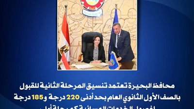 بـ 2202 درجة.. محافظ البحيرة تعتمد تنسيق القبول للمرحلة الثانية بالثانوية