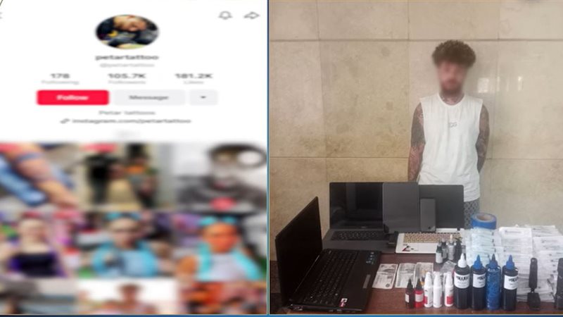 المتهم و أمامه المضبوطات