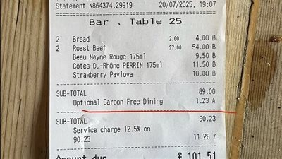 مطعم في لندن يثير الجدل بعد إضافة رسوم خالية من الكربو ويغضب الزبائن