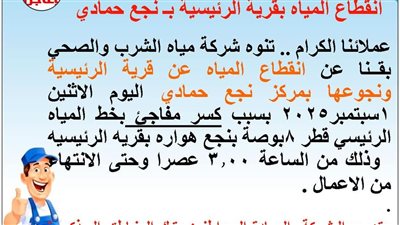 انقطاع مياه عن قرية «الرئيسية» ونجوعها بمركز نجع حمادي بقنا