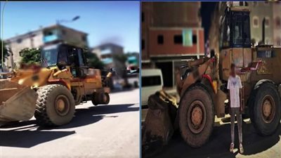 القبض على سائق لقيادته لودر بدون إطار و عارى الجسد بمحافظة السويس 