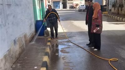 غسيل الأرصفة وتهذيب النجيلة بالحدائق لاستقبال عيد الفطر بالمنوفية